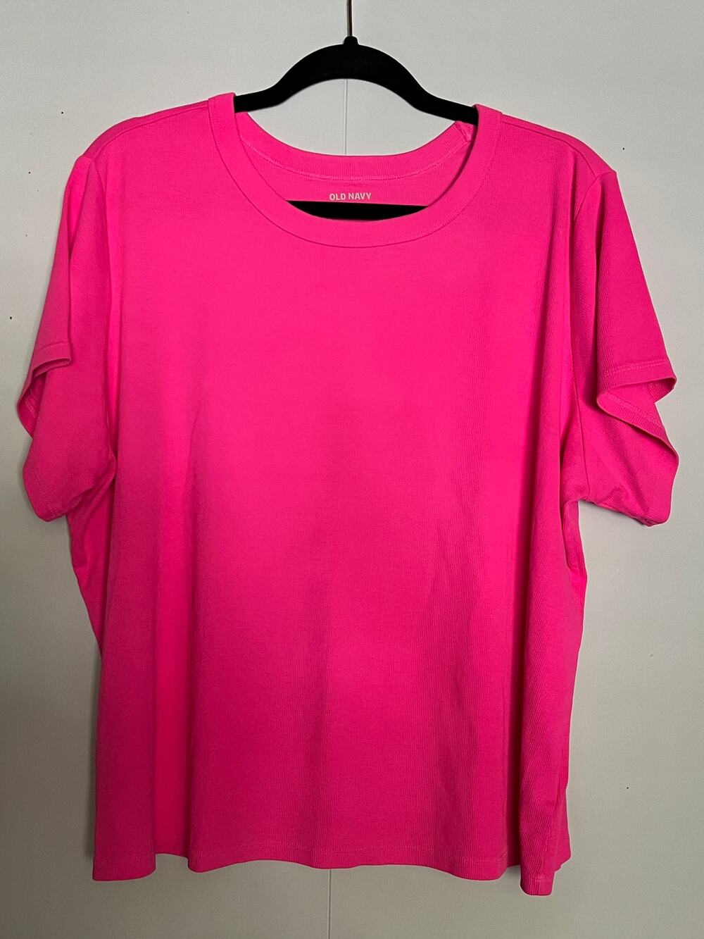 Old Navy Fuchsia Pink Ribbed T-Shirt Womens 3X Snug Fit Cotton Casual Baselayer